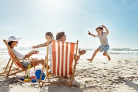 Family,,Children,And,Playing,At,Beach,Chair,,Vacation,Adventure,And